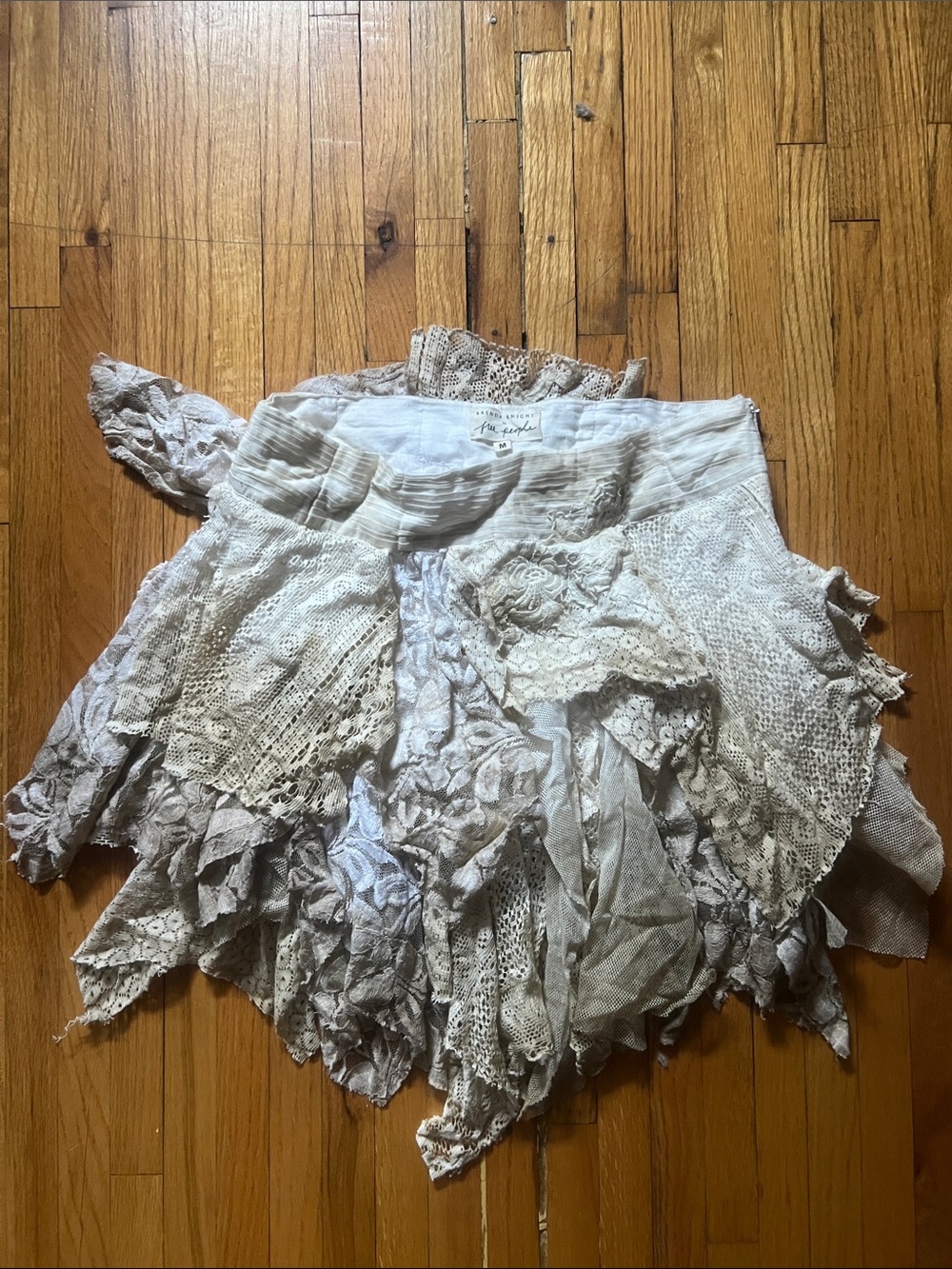 Free People x Brenda Knight Textured White Lace Mini Skirt